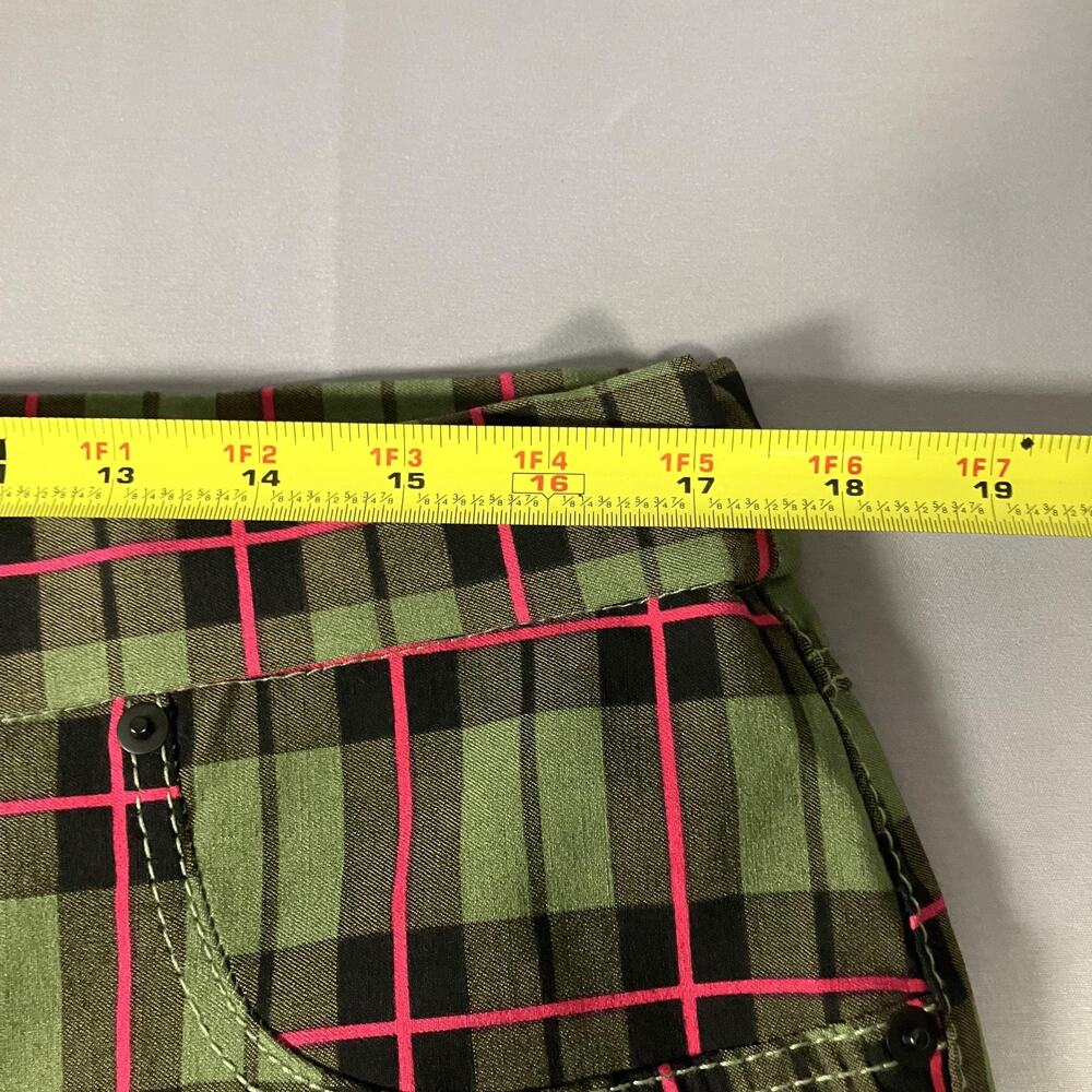 No Boundaries Pants Womens 2XL 19 Green Pink Plaid Stretch Skinny Rayon Blend - Picture 6 of 10